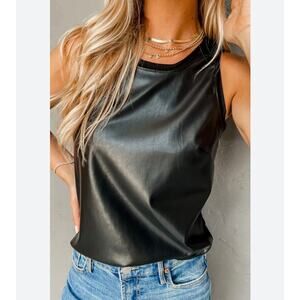Lovesoft faux leather crew tank Sz. M black NWT
